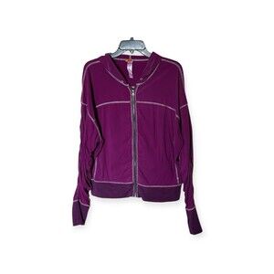 Lucy Dark Berry Hooded Athletic Zip Front Ruched sleeves Track Jacket Size XL